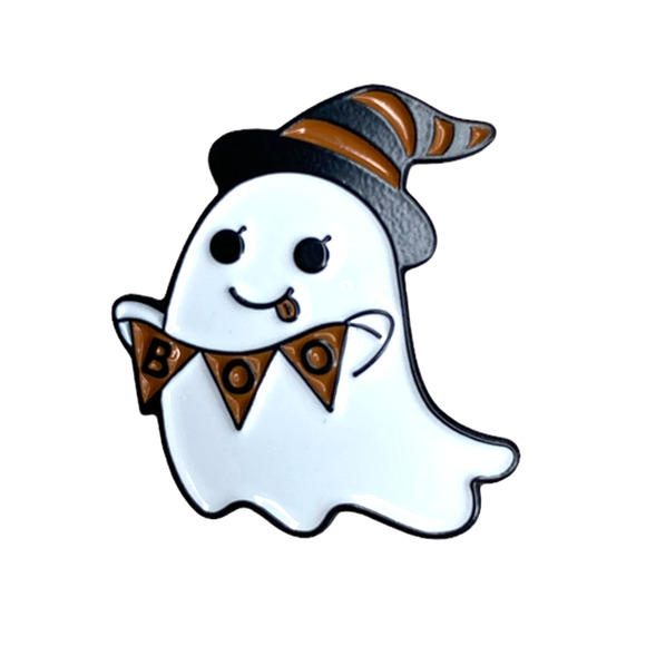 Ghost with Boo Banner & Witch Hat Pin - Picture 1 of 3